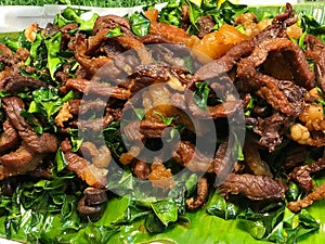 close up Neur Dad Diew (Thai Fried Sun Dried Beef