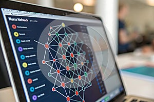 Close-up of neural network visualized on computer screen