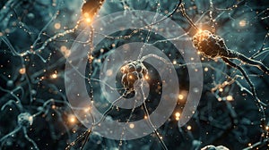 Close up of a neuron in a complex network of neural connections