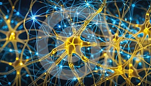 Close-up of a neuron or nerve cell integrated in the neuronal network and sending and transmitting impulses