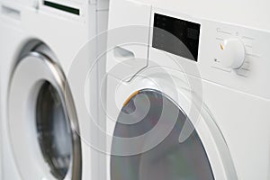 Close up of new dryer machine in household appliances store