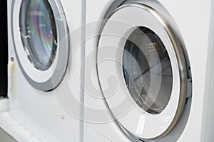 Close up of new dryer machine in household appliances store