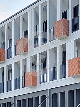 Close up new exterior design building ,geometric square shapes pattern on building