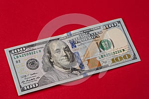 Close up of new hundred dollar bill.