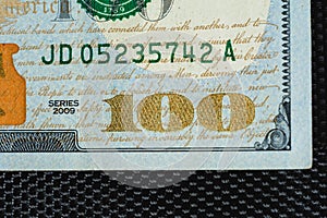 Close up of new hundred dollar bill