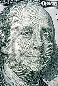 Close up of new hundred dollar bill.