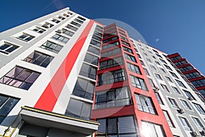 Close up on new modern apartment building in sunny day