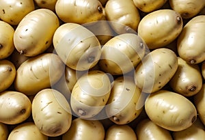 Close up of new potatoes outside a greengrocers photo