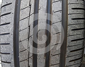 Close-up of new tire tread.