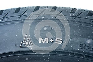 Close up of new winter tire - profile M+S photo