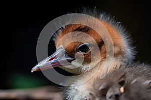 close-up of newborn bird with its eyes still closed and feathers in disarray