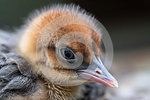 close-up of newborn bird with its eyes still closed and feathers in disarray