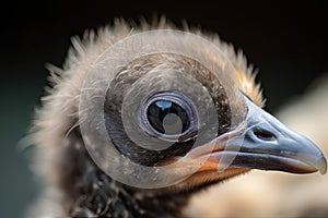 close-up of newborn bird's eye, with its beady little eyes peeking out