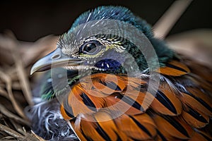 close-up of newborn bird's feathers, showing off their unique colors and patterns