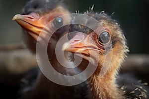 close-up of newborn birds' tiny beaks and eyes