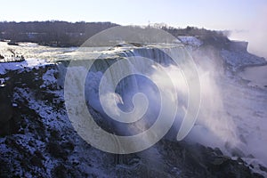 Close up of Niagara Falls in winter, New York state, USA