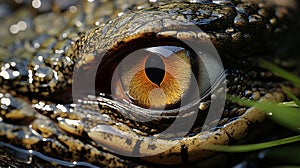 Close up of Nile crocodile Crocodylus niloticus eye in sunshine. generative ai