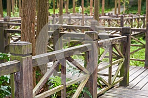 Close-up of nine curved corridor walks and railings that shuttle in the park