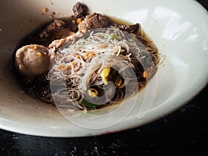 Close up noodles of thicken Soup