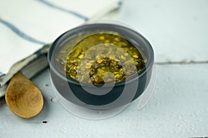 Close up of Northern Thai green chilli dip