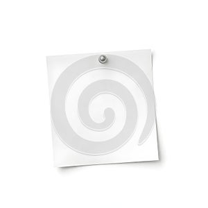close up of a note paper with a pushpin on white background