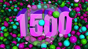 Close Up Number 1500 3D Extrude Reveal Pushing Green Purple Colorful Ball Pit