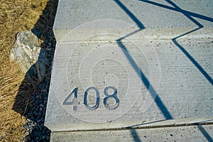 Close up of number 408 step from the bird`s eye view of Alesund port town on the west coast of Norway, at the entrance