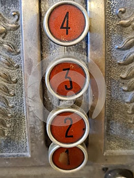 Close-up of the numbers of an old cash register