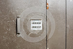 Close up of numerical combination lock at entrance