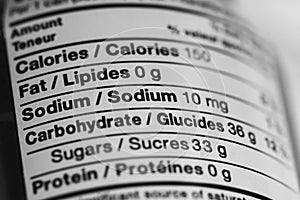 Close up of Nutritional Information Label