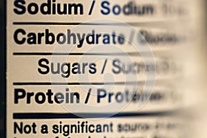 Close up of Nutritional Information Label