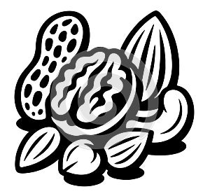 A close up of nuts and seeds on a white background