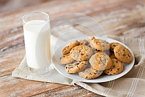 Close up of oatmeal cookies and glass of milk