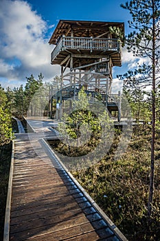Close up of observation tower and boardwalk.