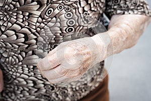 Close-up of an octogenarian woman's hand