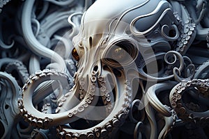 A close up of an octopus with many tentacles.