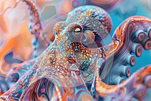 A close-up of an octopus overlaid with the swirling patterns of ocean currents in a double exposure