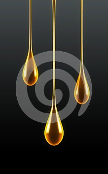 Close up of oil drops on black background. 3d