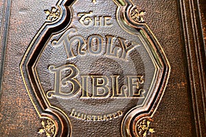 Close-up of an old bible cover