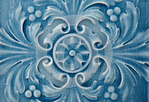 Old blue Ceramic Tile with Floral Pattern