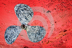 Close up of an old boat propeller