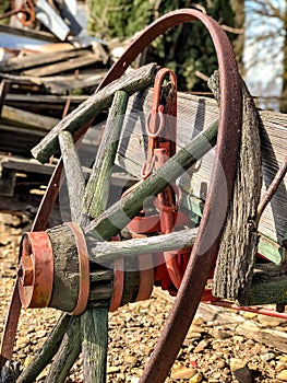 Close Up Old Broken Wagon Wheel