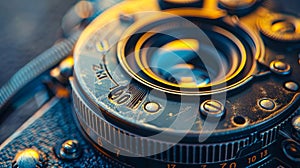 A close up of an old camera lens