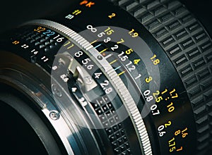 Close up of old camera lens