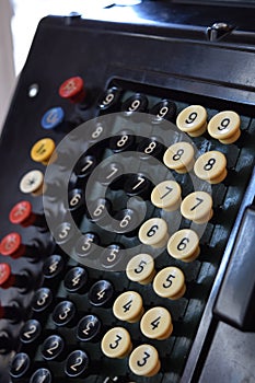 Close up of old cash register keys