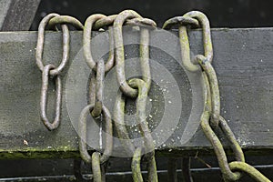 A close-up of old chains