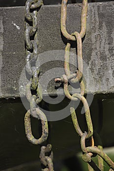 A close-up of old chains