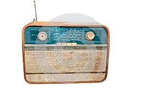 Close up old classic radio isolated on white background.Saved with clipping path