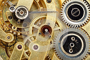 Close-Up Of Old Clock Watch Mechanism