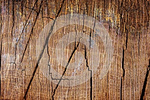 Close-up of old cracked unpainted raw wooden door